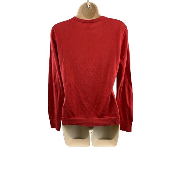 Lauren Ralph Lauren Womens Cardigan Sweater Sz Medium Red Cotton Pockets Button - Picture 2 of 9